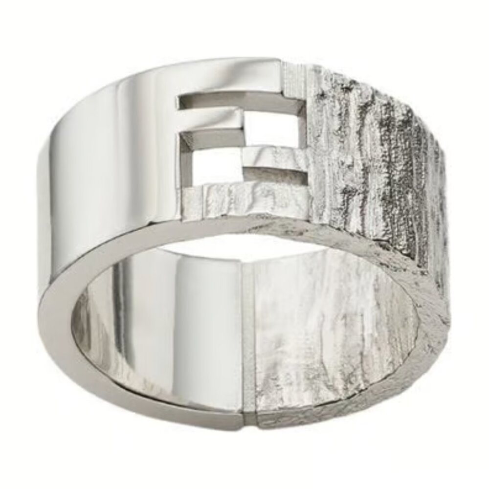 【9MK】$360 Fendi FF Hammered Silver Ring Size M (Runs Large US approx 8)